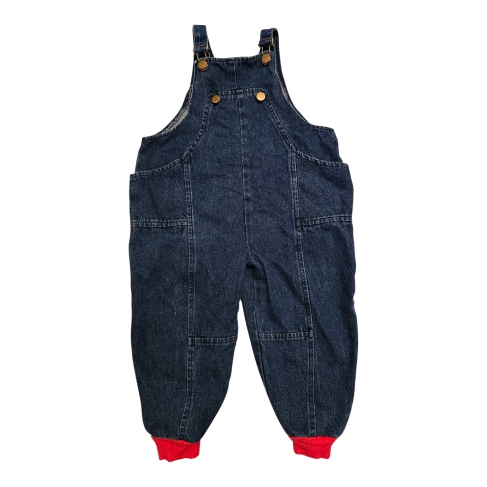 Vintage 1990s McKids Dark Blue Denim Overalls Red Cuffs